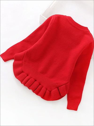 Girls Ruffle Hem Sequin Princess Sweater - Girls Sweater