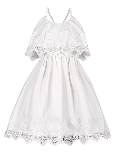 Girls Ruffle Layer Lace Racer Back Dress - White / 2T/3T - Girls Spring Casual Dress