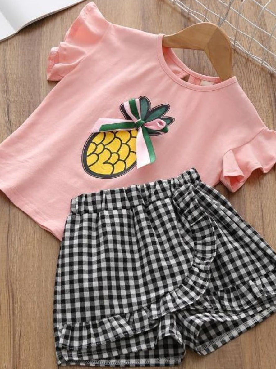 Resort Ready Kids Clothes | Girls Pineapple Top & Gingham Skort Set