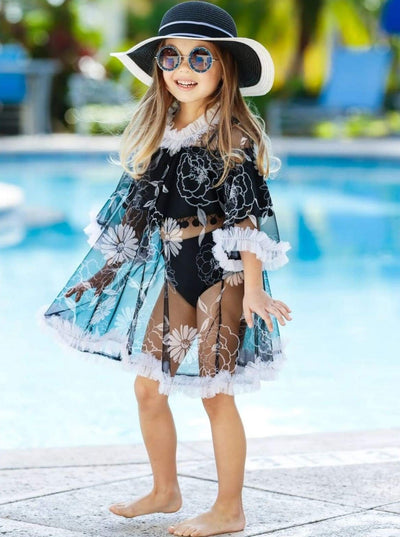 Kids Cute Swimwear | Little Girls Sheer Ruffle Swimsuit Cover Up