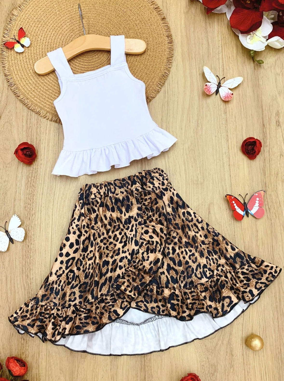 Wild At Heart Top & Leopard Wrap Skirt Set - Brown / 2T - Girls Spring Casual Set
