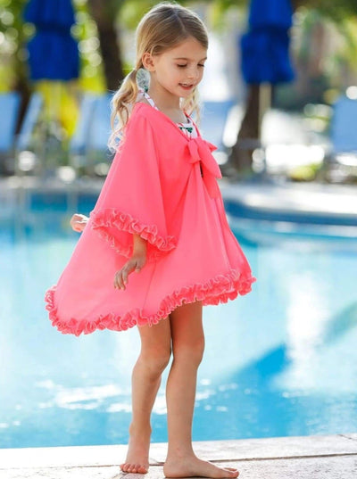 Kids Resort Wear | Little Girls Cover Up | Ruffled Tie Caftan