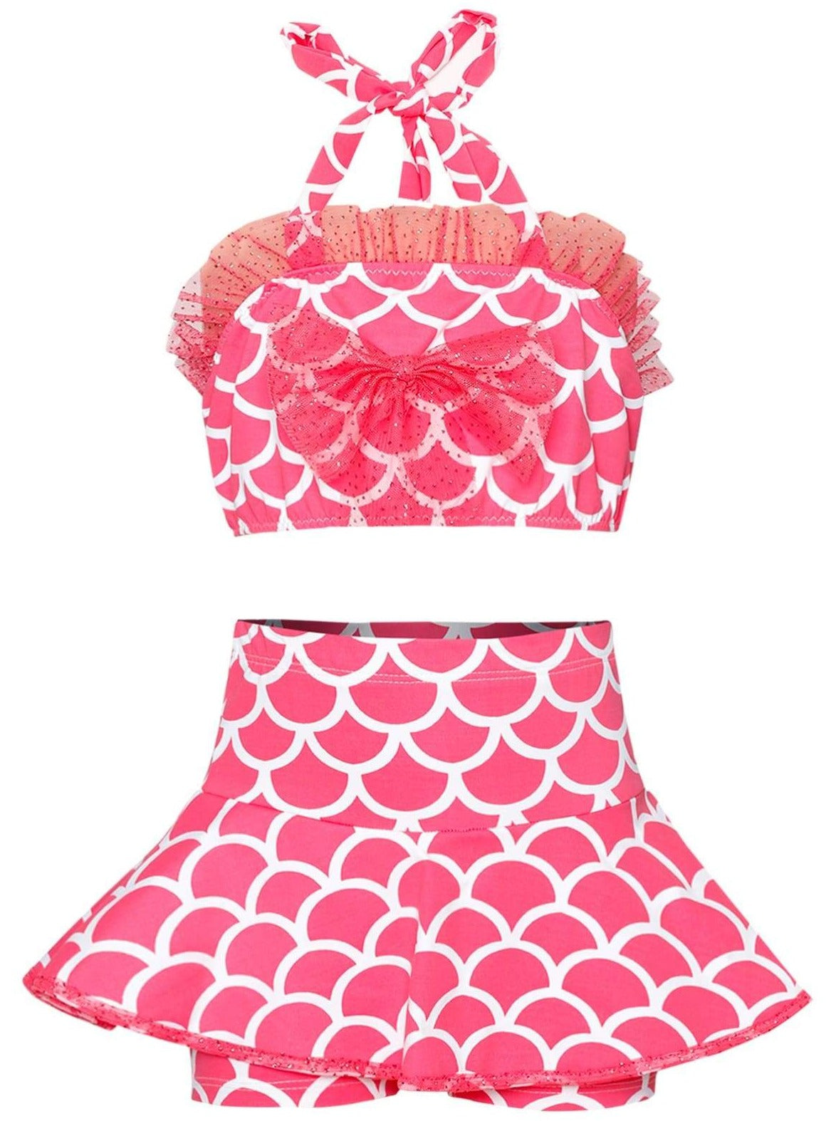 Mia Belle Girls Ruffled Halter Neck Top with Bow & Skirted Shorts Two ...