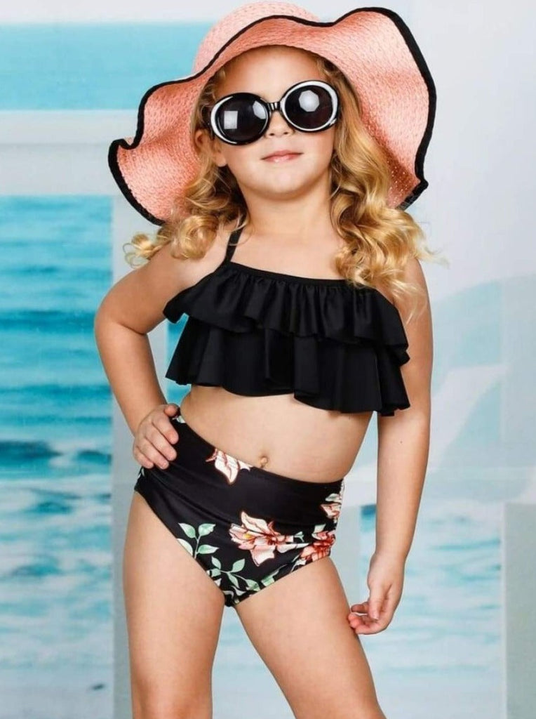 Kids Tropical Swimsuits  Girls Ruffle Halter Top Two Piece Swimsuit – Mia  Belle Girls