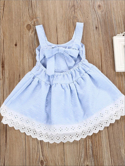 Toddlers Summer Pinstripe Tiered Lace Ruffle Dress - Mia Belle Girls