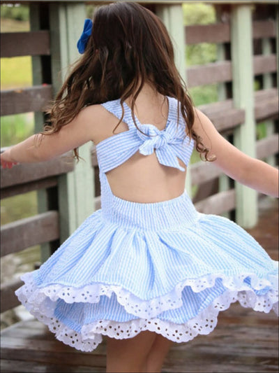 Toddlers Summer Pinstripe Tiered Lace Ruffle Dress - Mia Belle Girls