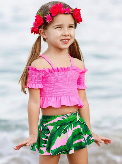 Kids Tropical Swimsuits | Girls Smock Top Tropical Two Piece Swimsuit