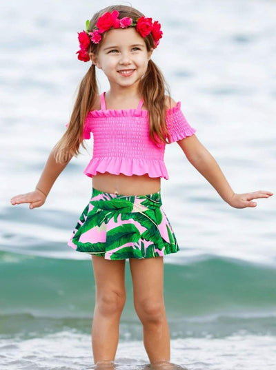 Kids Tropical Swimsuits | Girls Smock Top Tropical Two Piece Swimsuit