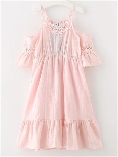 Toddler Spring Casual Dresses | Girls Cold Shoulder Ruffle Dress