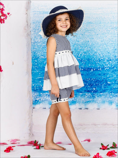 Girls Ruffled Tiered Lace Trimmed Tunic & Shorts Set - Girls Spring Casual Set
