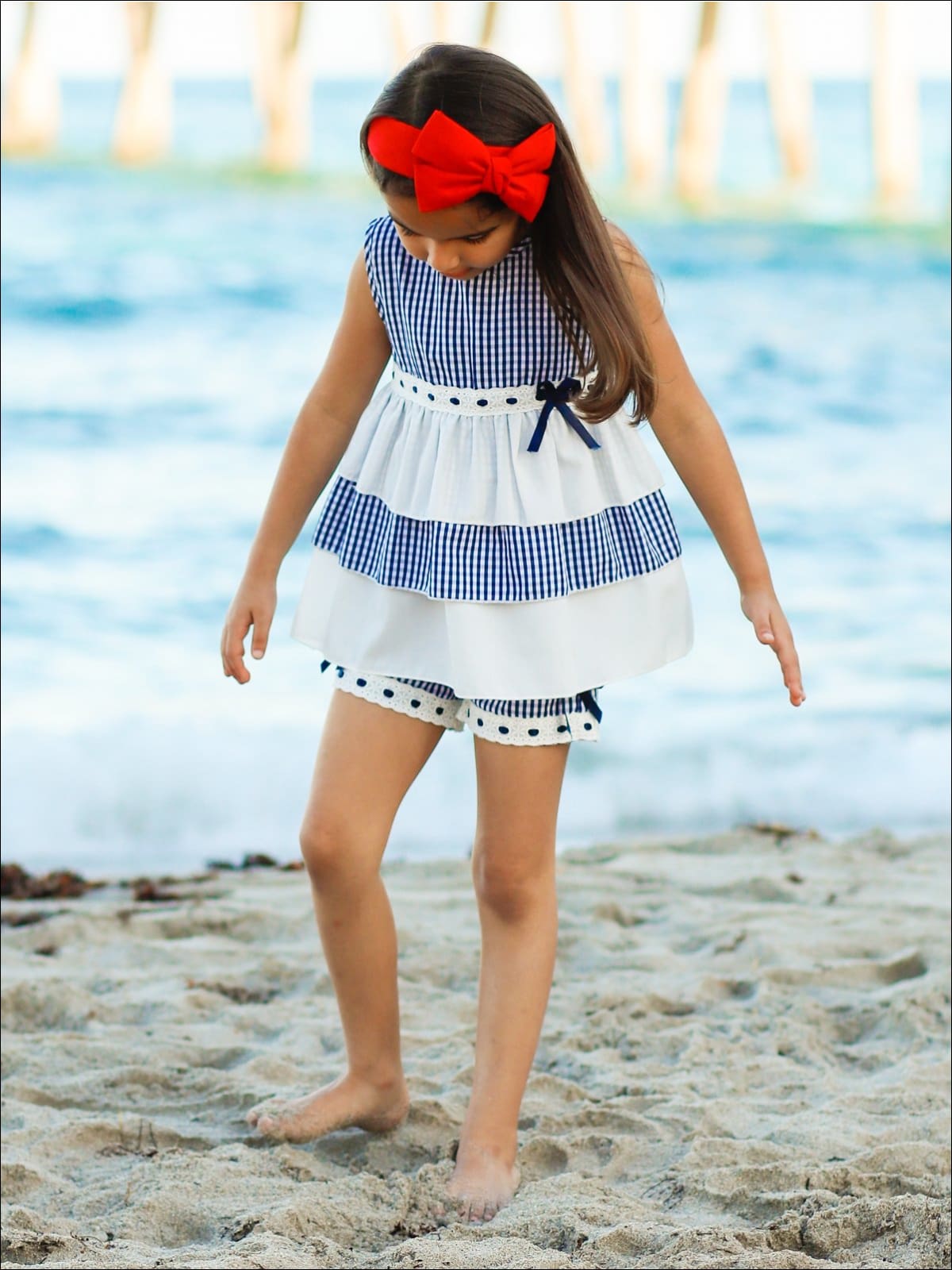 Girls Ruffled Tiered Lace Trimmed Tunic & Shorts Set - Girls Spring Casual Set