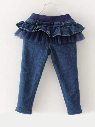Girls Ruffled Tutu Knee Patch Jeans - Girls Jeans