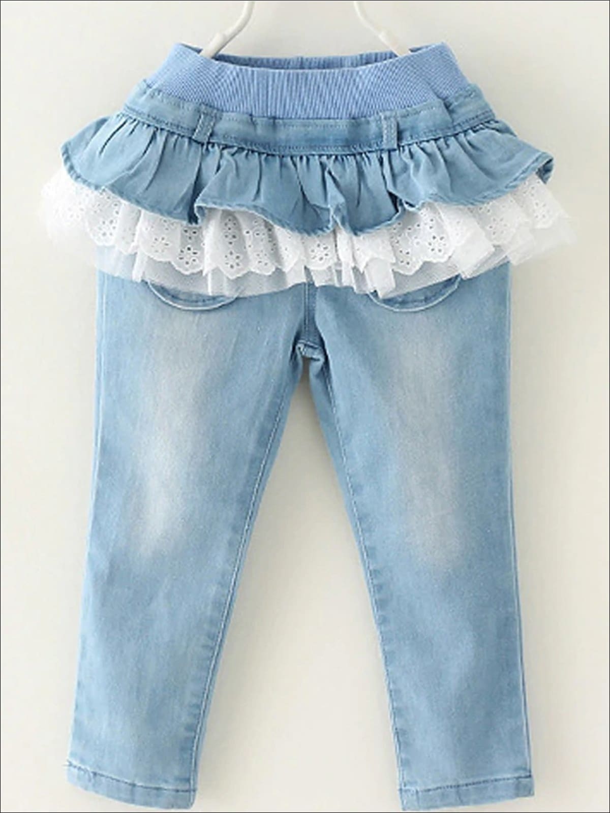 Girls Ruffled Tutu Skirted Jeans - light blue / 3T - Girls Jeans