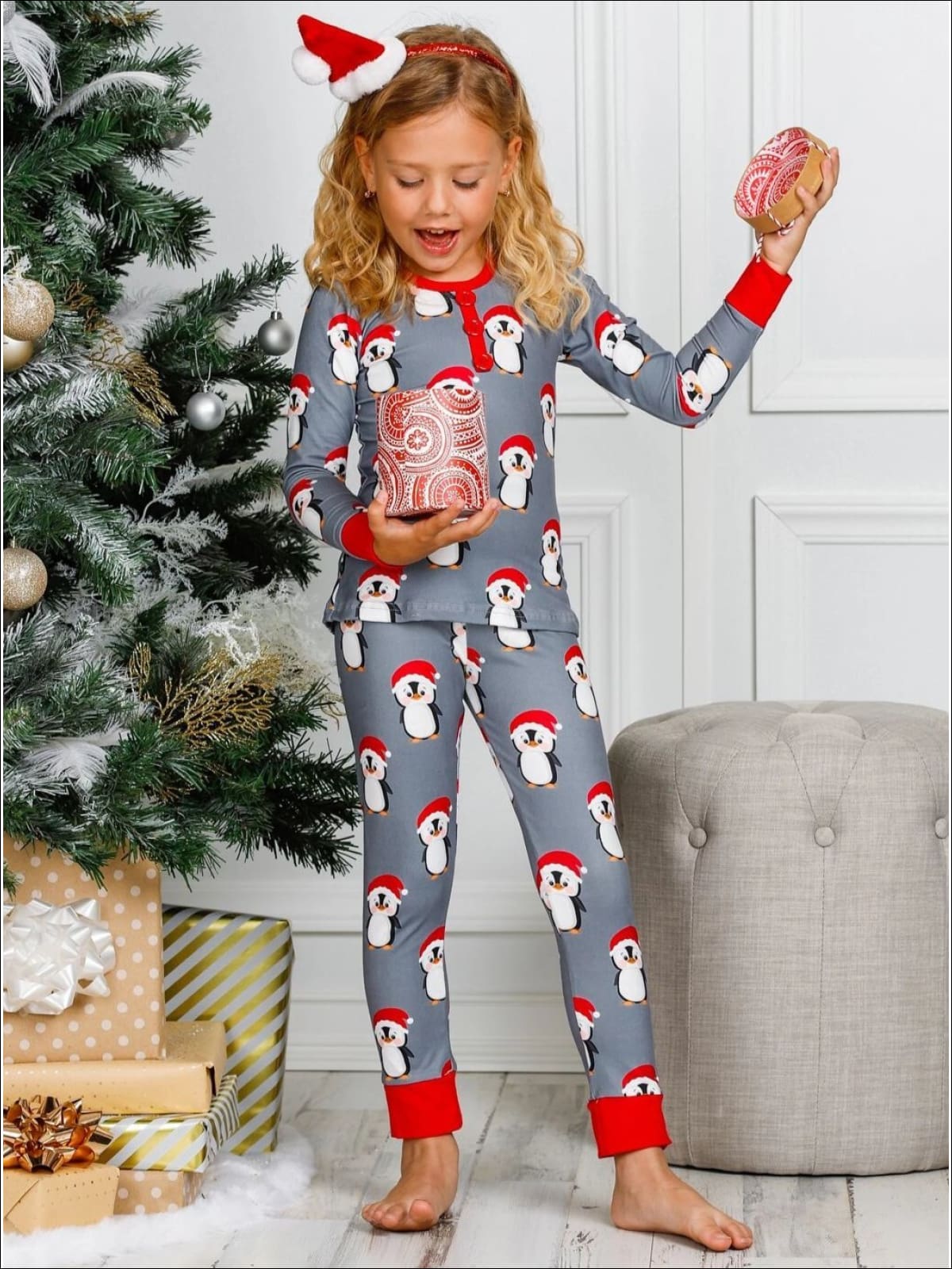 Kids Cute Winter Pajamas | Girls Christmas Penguin Pajama Set