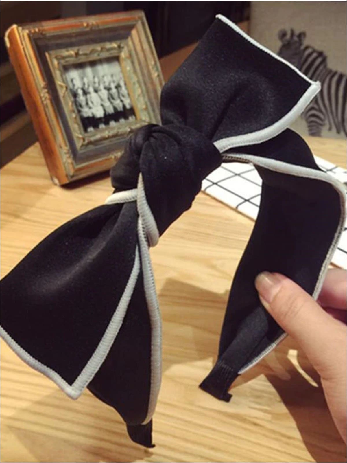 Girls Satin Bow Tie Headband - Black - Hair Accessories