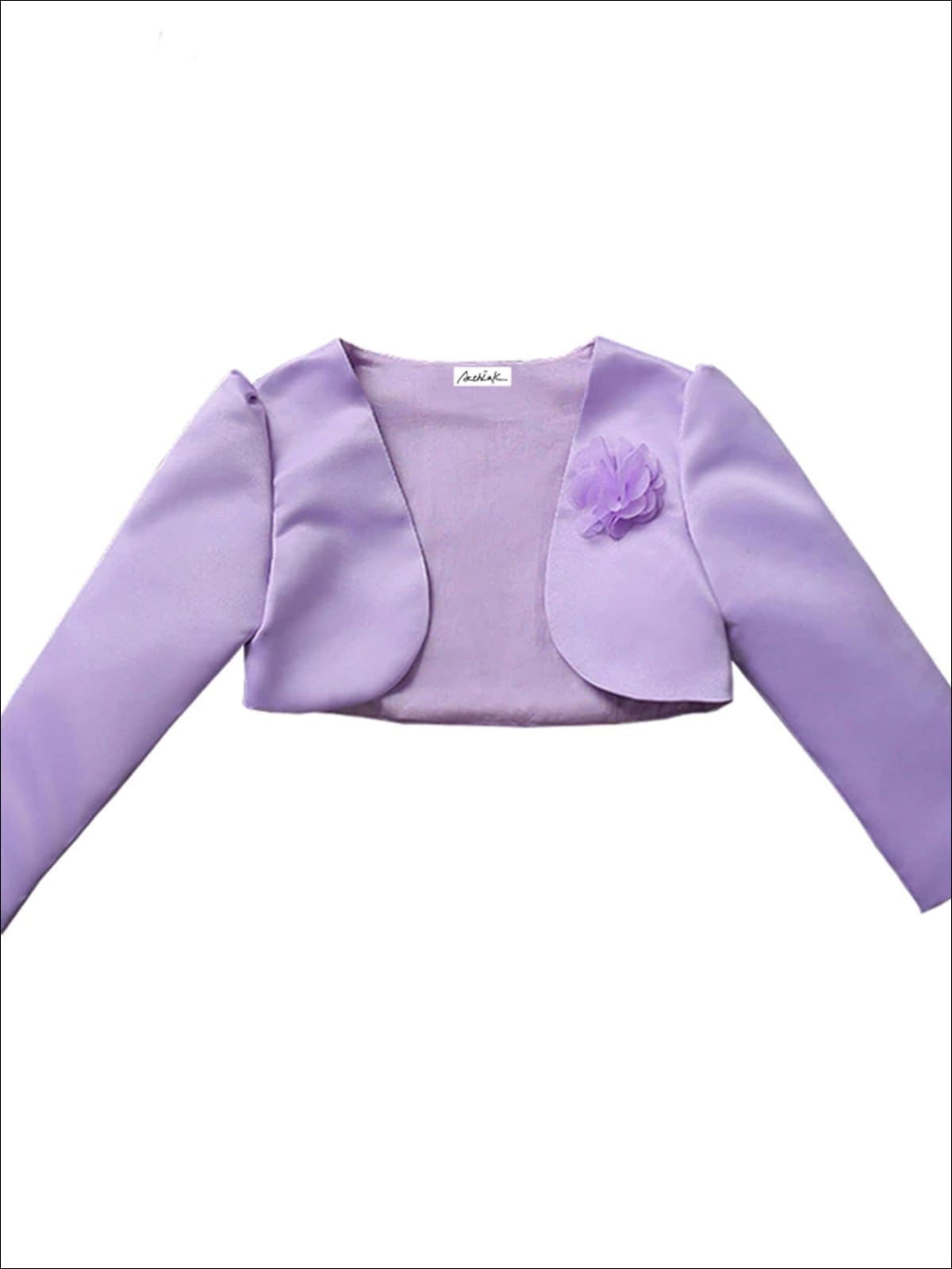 Girls Satin Flower Applique Bolero - Purple / 3T - Girls Jacket