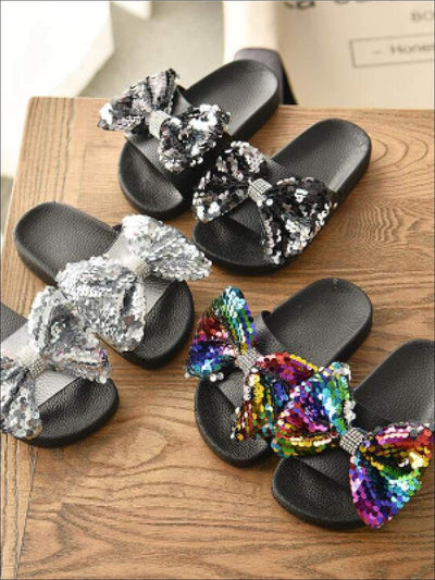 Girls Sequin Bow Slides - Girls Sandals