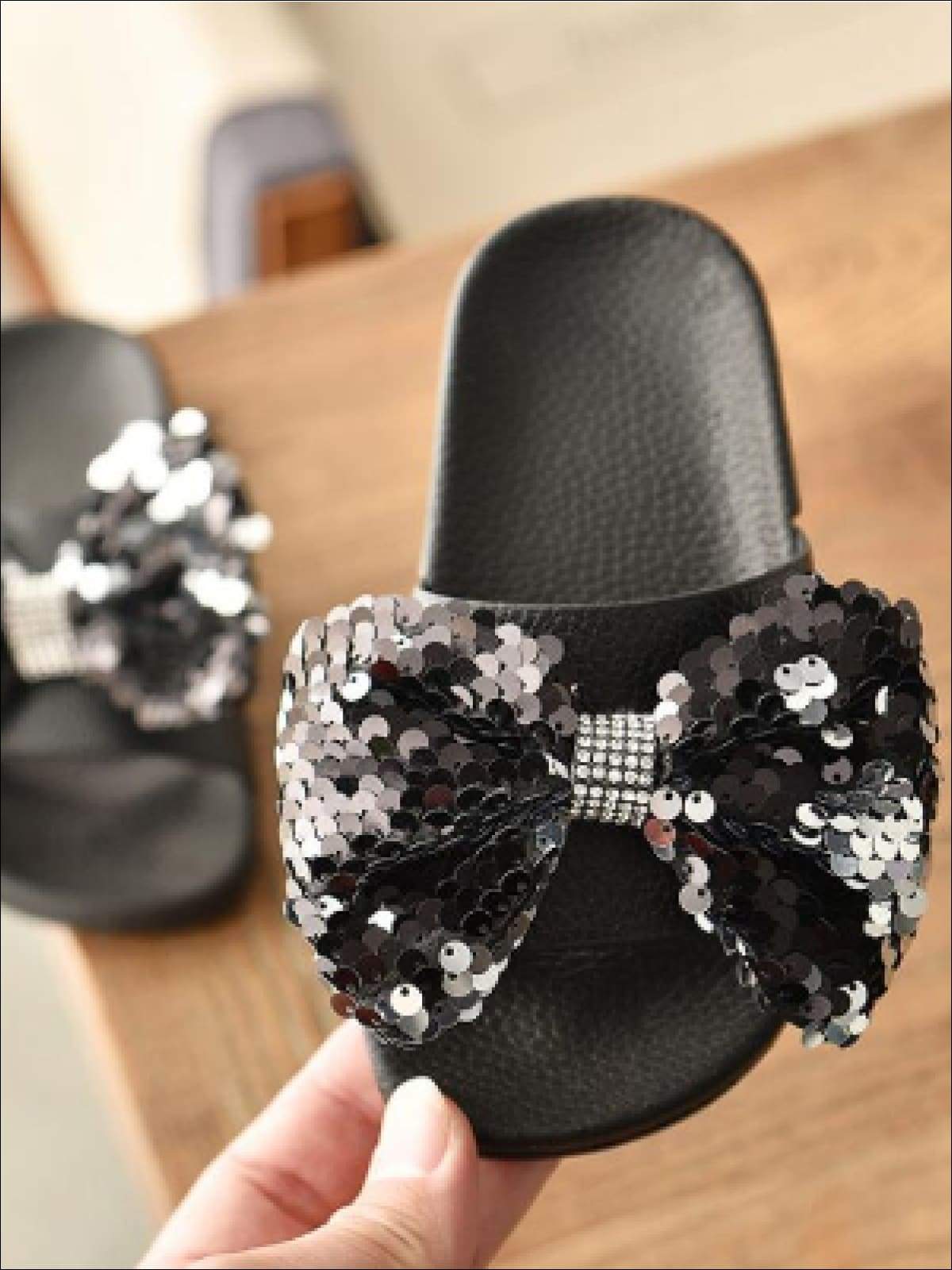 Mia Belle Girls Sequin Bow Slides | Shoes By Liv And Mia