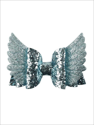 Girls Sequin Princess Angel Wing Hair Bow - Blue - Hair Accessories