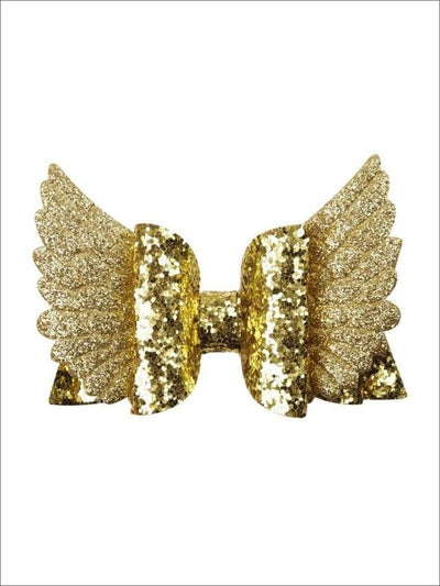 Girls Sequin Princess Angel Wing Hair Bow - Gold - Hair Accessories