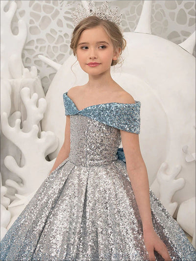Little Girls Party Dresses | Off Shoulder Sequined Pleated Ball Gown