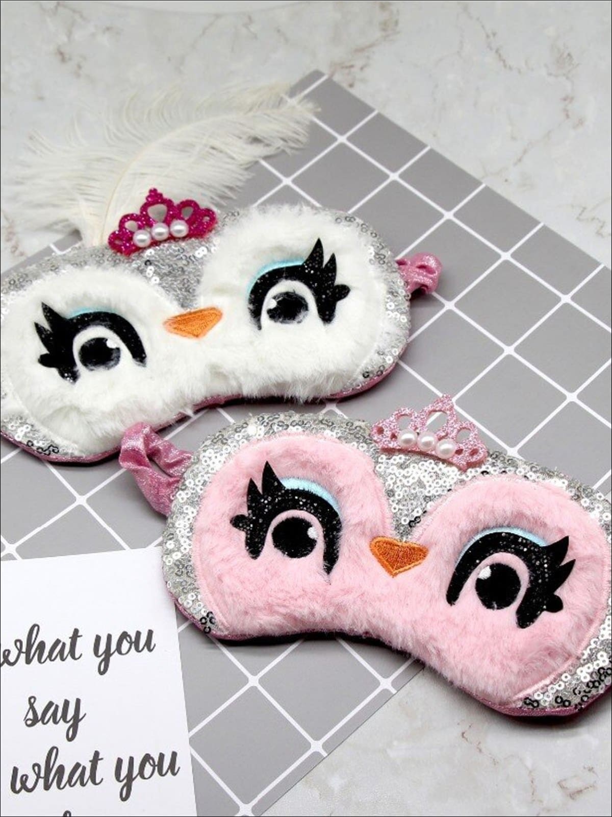 Girls Sequined Plush Owl With Crown Eye Mask - Girls Accessories