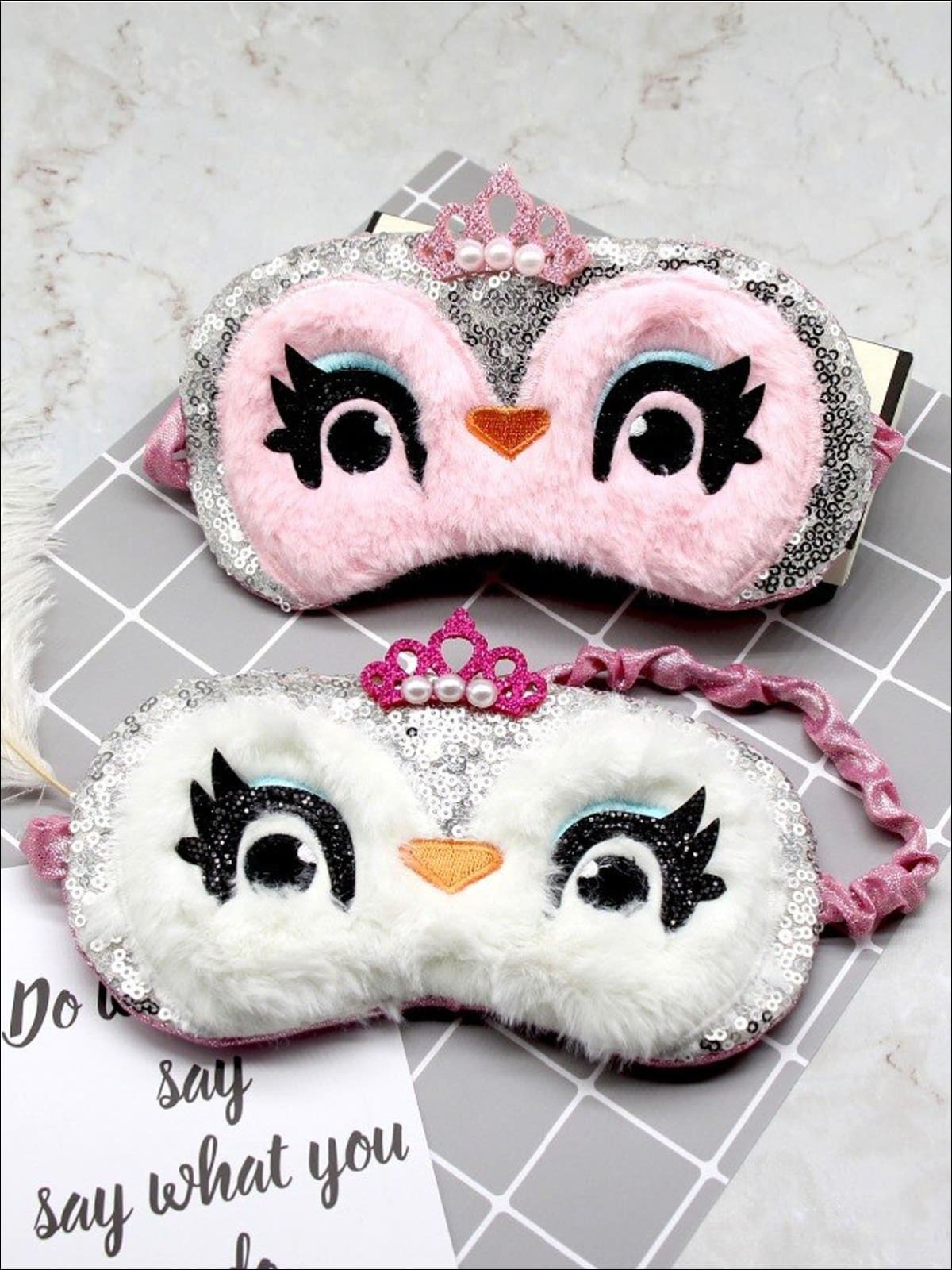 Girls Sequined Plush Owl With Crown Eye Mask - Girls Accessories