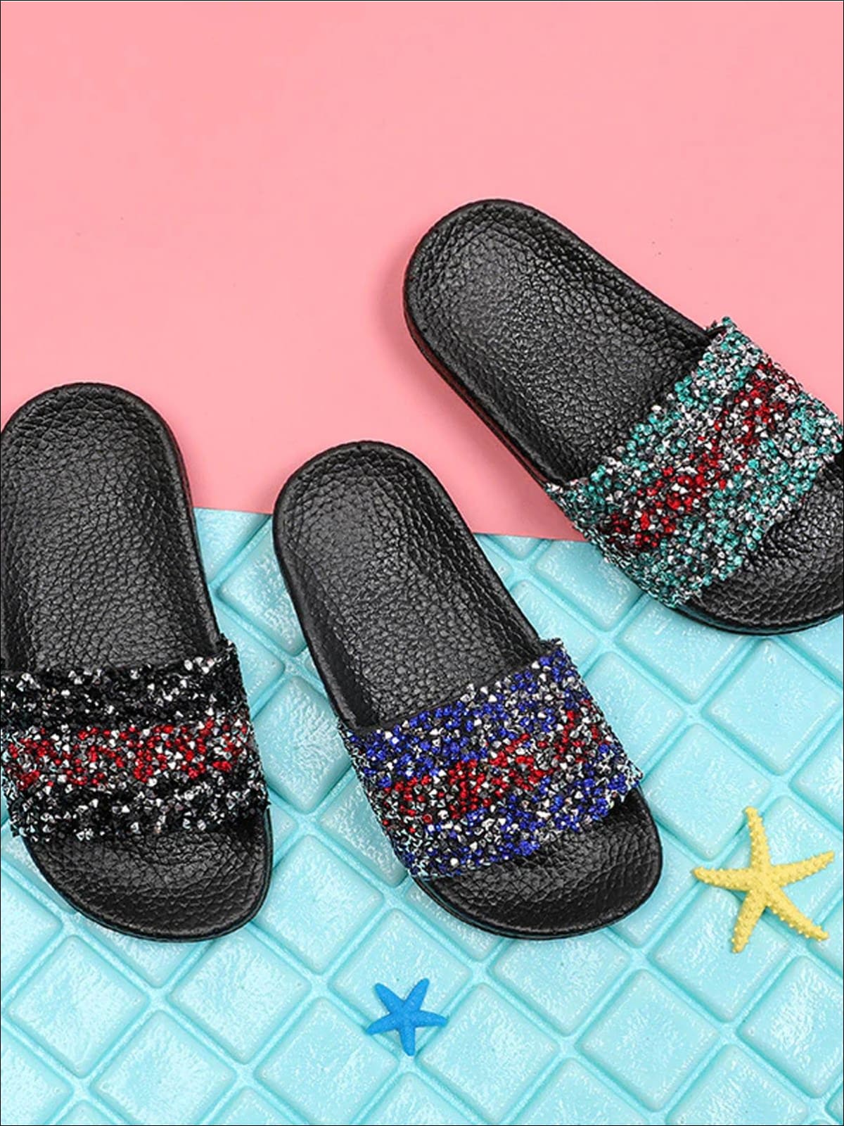 Girls Sequined Sparkling Flip Flops - Girls Slides
