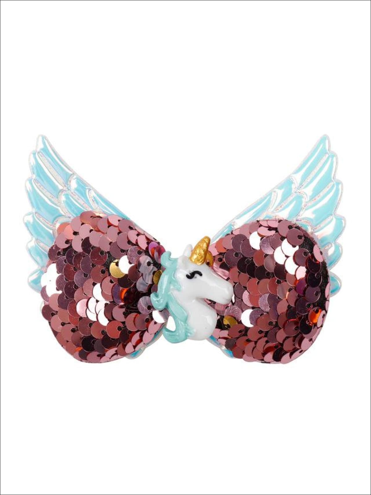 Girls Sequined Unicorn Wing Hair Clips - Brown - Hair Accessories