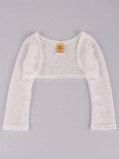  Girls Sweaters & Cardigans | Sheer Knit White Shrug | Mia Belle Girls