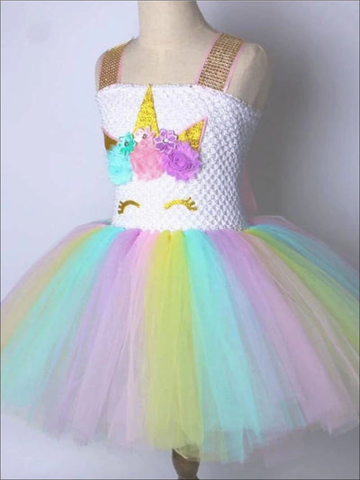 Girls Shimmering Rainbow Unicorn Tutu Dress - Girls Spring Dressy Dress