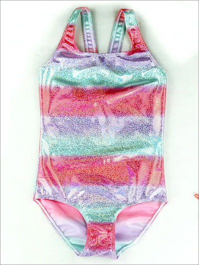Toddler Swimsuits | Girls Shimmer Striped Racerback One Piece Swimsuit