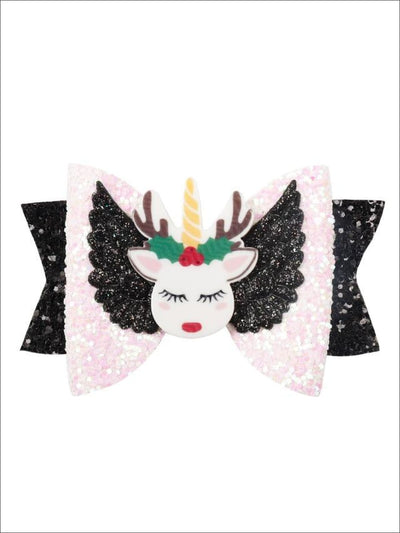 Girls Shiny Glitter Elk Unicorn Hair Bow - Black - Hair Accessories