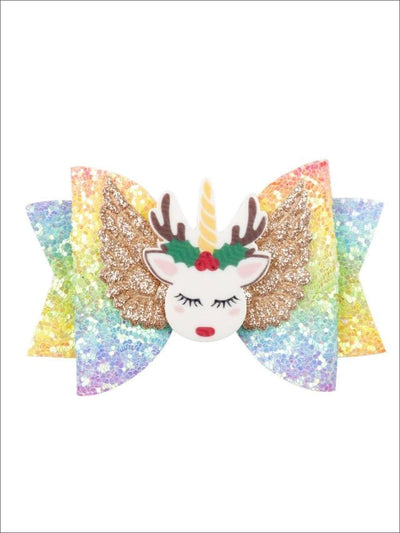 Girls Shiny Glitter Elk Unicorn Hair Bow - Multicolor - Hair Accessories