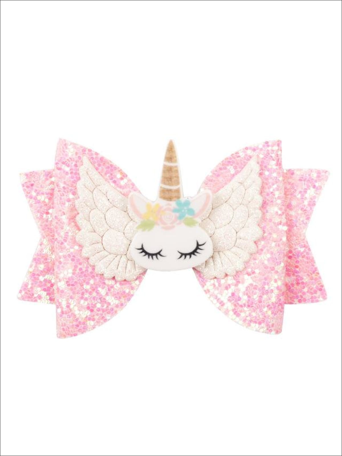 Girls Shiny Glitter Elk Unicorn Hair Bow - Pink - Hair Accessories