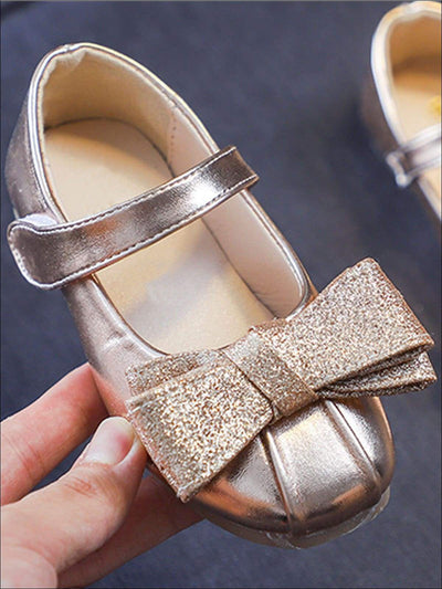 Shiny Leather Flats with Glitter Bow By Liv and Mia