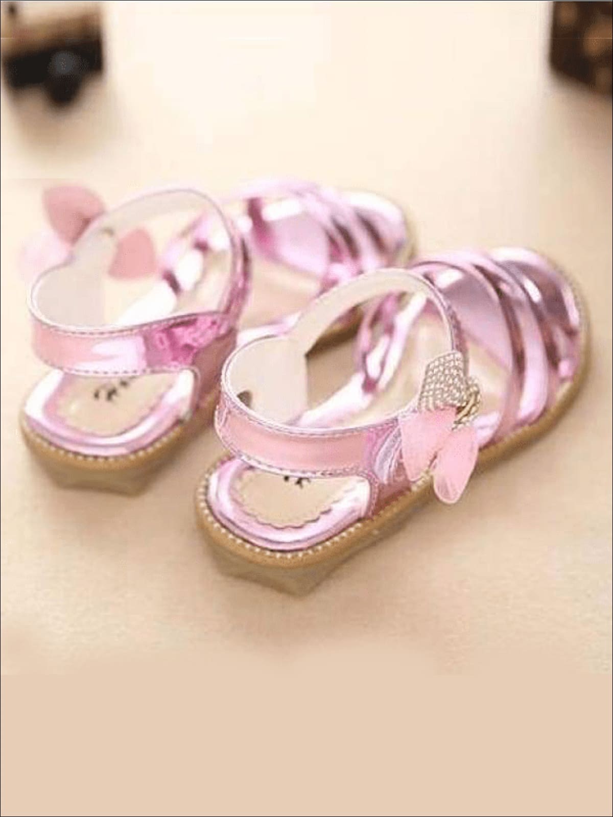 Little Girls Shiny Metallic Butterfly Velcro Sandals - Mia Belle Girls
