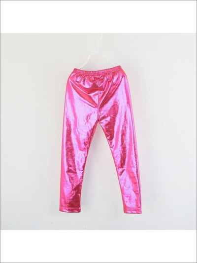 Girls Shiny Metallic Leggings ( 4 Color Options) - Rose Red / 4 - Girls Leggings
