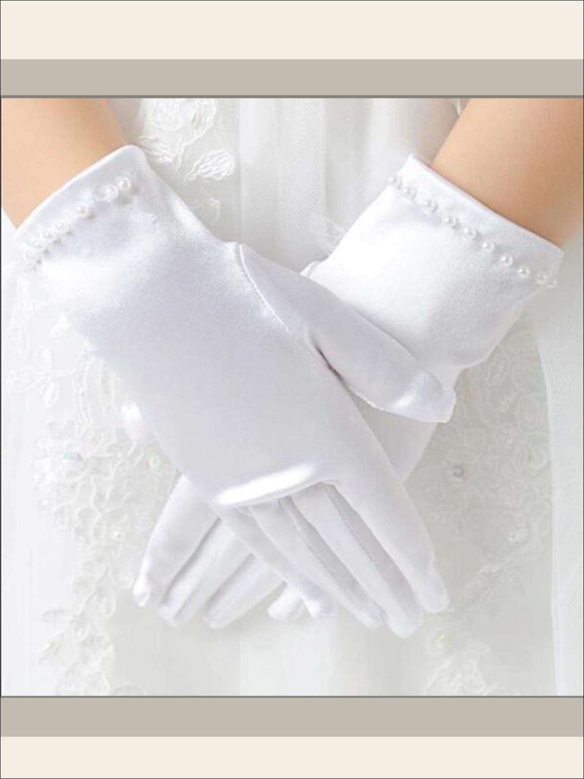 Girls Short White Pearl Gloves - Girls Gloves