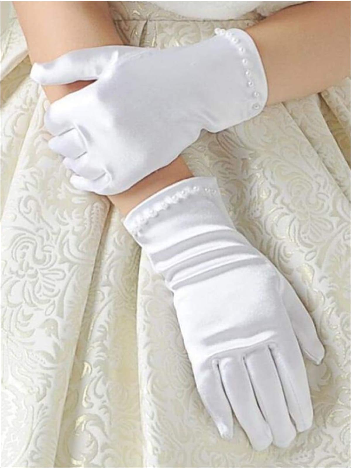 Girls Short White Pearl Gloves - M / One Size / White - Girls Gloves
