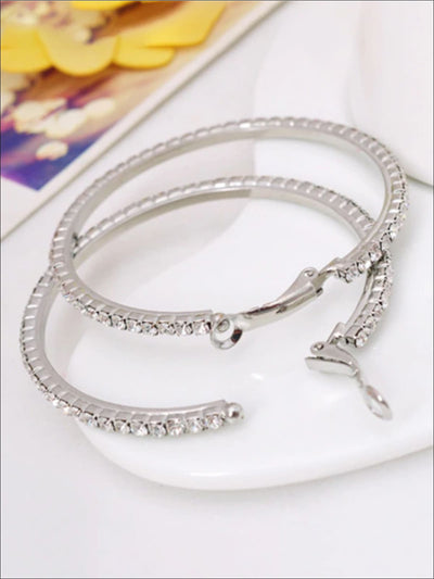 Girls Silver Rhinestone Embellished Hoop Earrings - Girls Accessories
