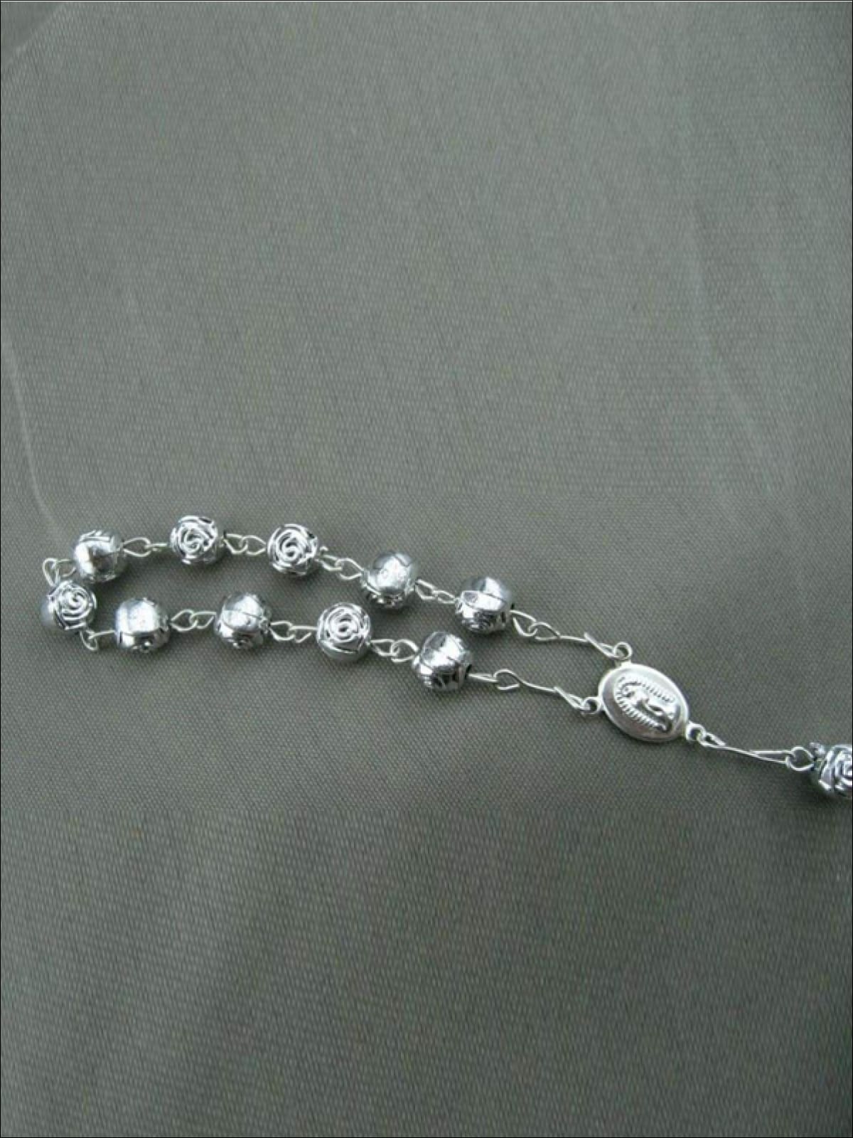 Girls Accessory | Silver Rose Cross Bracelet Rosary - Mia Belle Girls