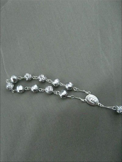 Girls Accessory | Silver Rose Cross Bracelet Rosary - Mia Belle Girls