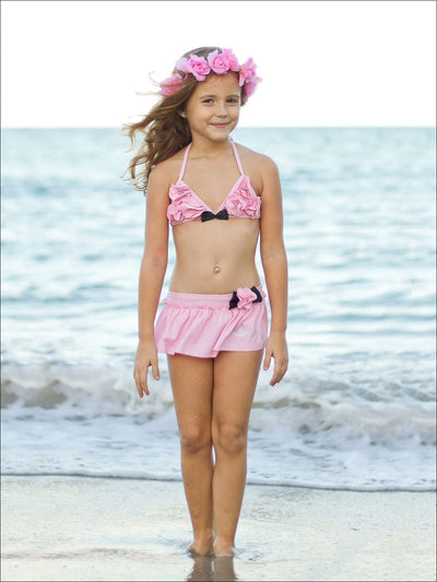 Girls Skirted Two Piece Swimsuit with Floral Detail - Girls Two Piece Swimsuit