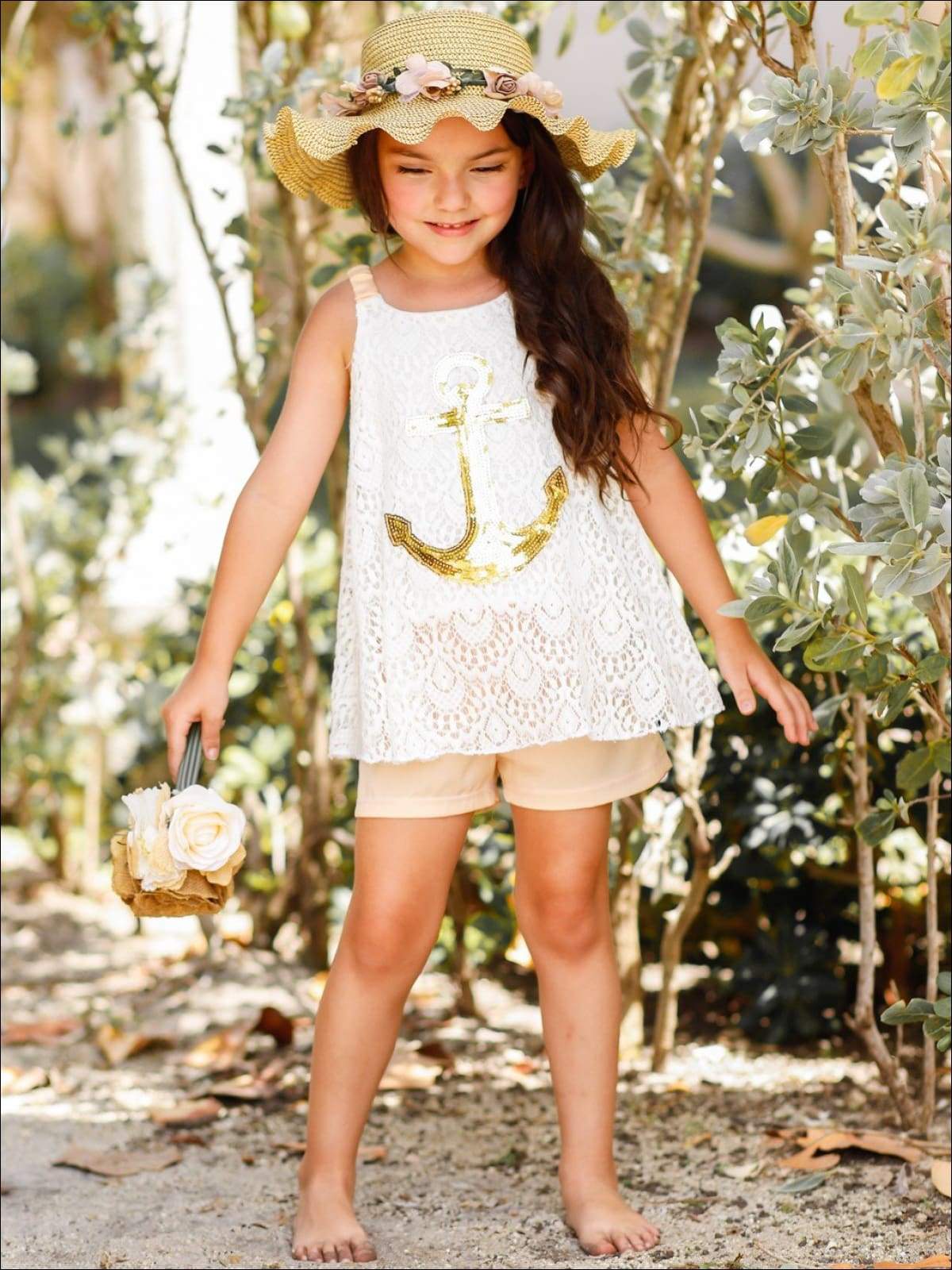 Girls Sleeveless Lace Trimmed Swing Top & Bow Shorts Set - Girls Spring Casual Set