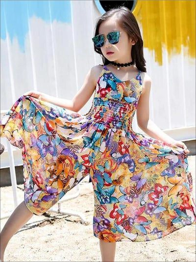 Girls Cute Spring Jumpsuits | Butterfly Smocked Wide Culottes Jumpsuit