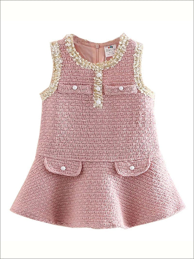 Girls Sleeveless Boho Tweed Dress - Pink / 2T - Girls Fall Dressy Dress