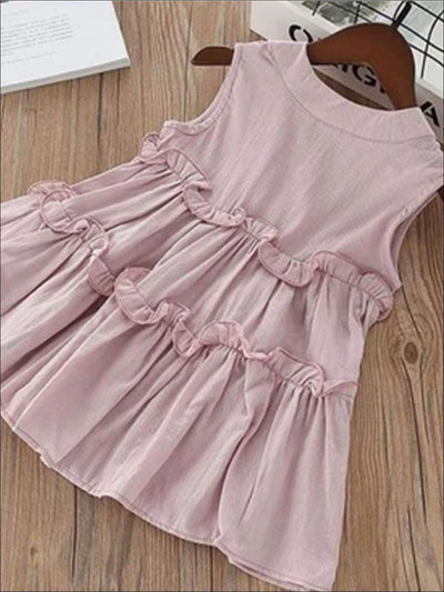 Girls Sleeveless Cotton Ruffled Summer Tunic Dress - Girls Spring Casual Dress