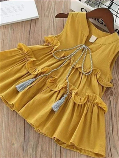 Girls Sleeveless Cotton Ruffled Summer Tunic Dress - Yellow / 3T - Girls Spring Casual Dress
