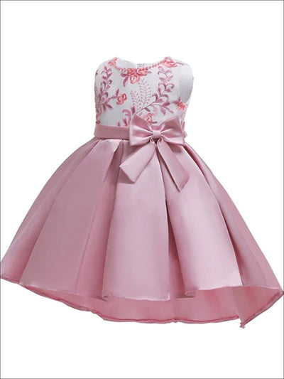 Girls Spring Formal Dress | Floral Embroidered Pleated Party Dress